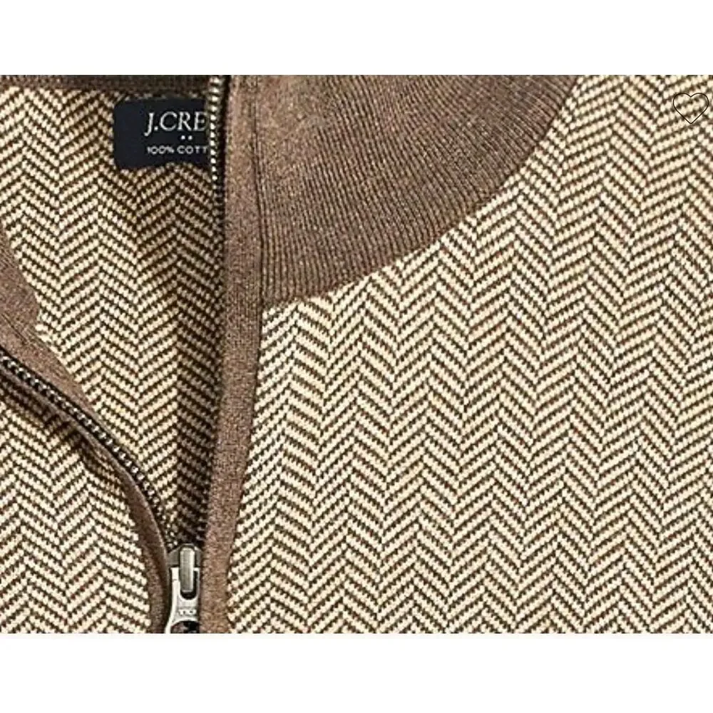 J.Crew 100% Cotton Herringbone Half Zip Sweater, Chocolate, Men's Large